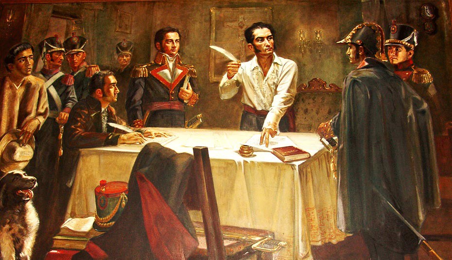 Cuadro representando la firma por Simón Bolívar del Decreto de "Guerra a Muerte”